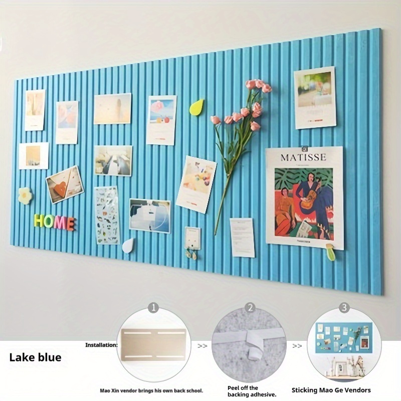 TEMU 1pc 40x60cm/15.8x23.6in Vertical Stripe Self-adhesive Felt Board Memo - No Drill Photo Wall For Home Office Decor, Reusable Picture Display
