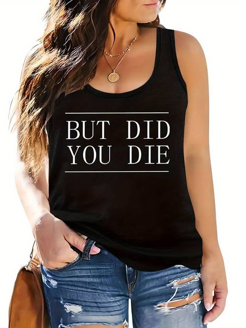 immagine dell'articolo canotta casual taglie forti da donna con stampa but did you die - tessuto in poliestere-spandex, elasticizzato, lavabile in macchina, per /estate, top