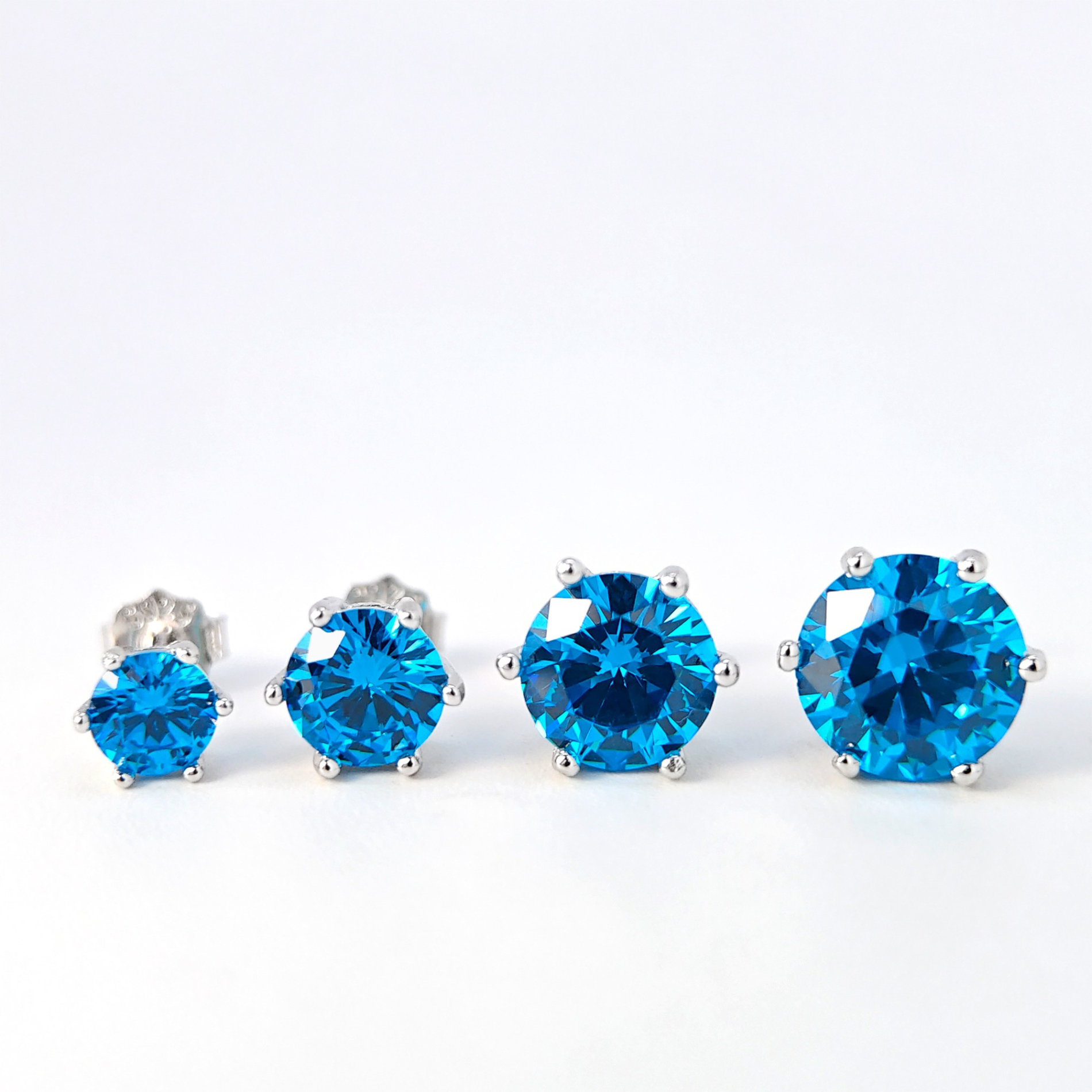 Classic 925 Silver Six-Prong Synthetic Zircon Earrings