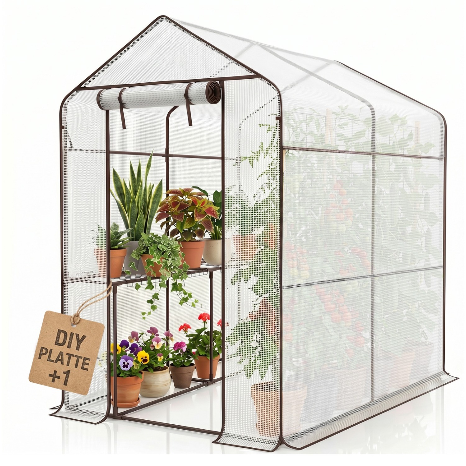 Walk-in Greenhouse With Extra Shelf 190x186x120cm Stable Winterproof Uv Protected Plant Greenhouse For Tomatoes Plants Herbs Easy Assembly