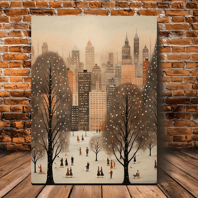 

1pc Wooden Canvas Painting, Christmas Town, Christmas New Art, , Holiday Painting, Seasonal Home Decor, Art With 11.8inx15.7inch