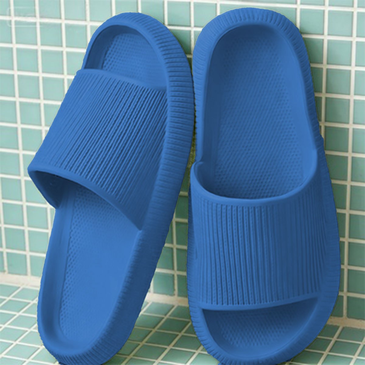TEMU Thick-soled Height-increasing Striped Textured Hollow Breathable Men's Home Slippers, Comfortable For Long Wear, Preppy Style, Vacation Outdoor