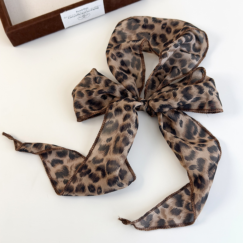 TEMU 1pc Women's Elegant Leopard Print And Polka Dot Long Ribbon Scarf - Versatile Fashion Accessory, Lightweight Polyester, Brown And , Perfect For