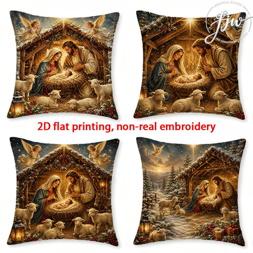 TEMU Fundas de cojín navideñas de la de 2D PLATAS de 2/4 piezas, decoración navideña de invierno con cremallera, de almohada de poliéster lavable a