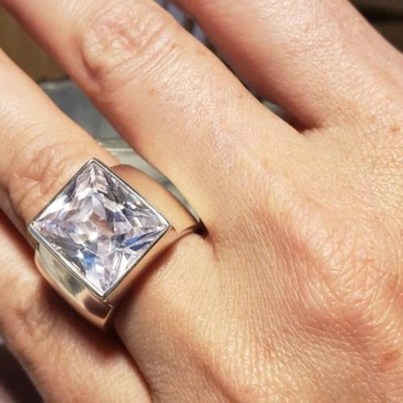 Women's Classic Square Wide Rimmed Ring, Stylish Minimalist Design