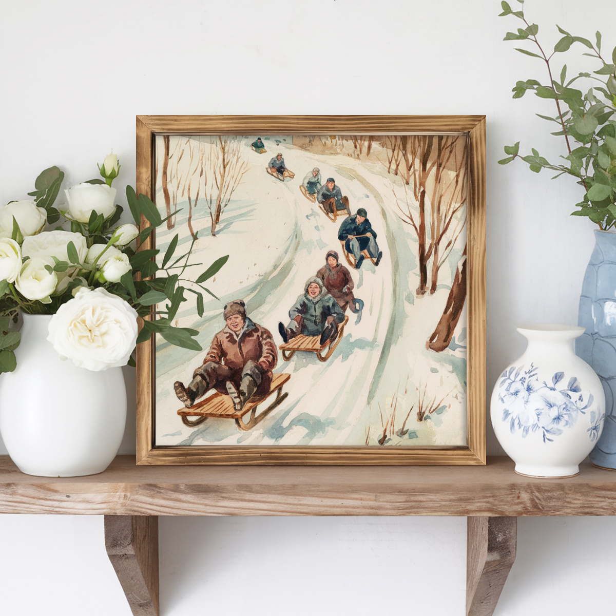 TEMU Panneau en Bois de de Ski Vintage - Art Mural Rustique 8x8" pour la Décoration de & du Bureau, Cadeau de Pendaison de Crémaillère ou de Noël
