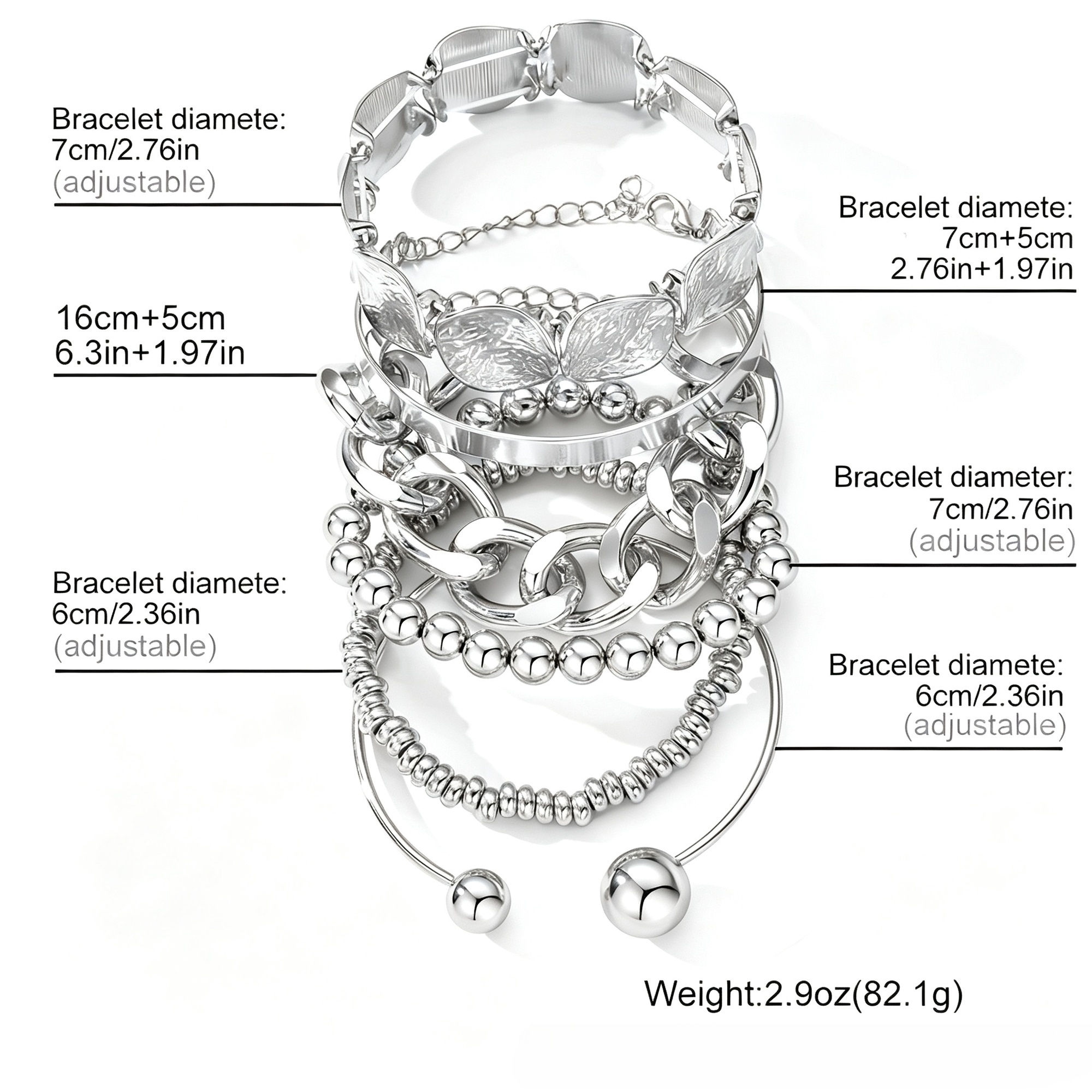 TEMU 6pcs Vintage Elegant Bohemian Style Ccb Beaded Chain Bracelets, Elastic Bracelets Suitable For Women' And Beach Vacation Wear, Stackable, Gift