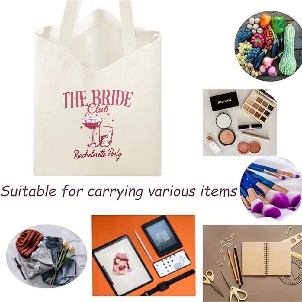 TEMU 1pc The Women' Bachelorette Tote Bag - Hot Transfer Print Suitable For Bridesmaids, School, Shopping & Book Bag - Rectangular Shoulder Bag For