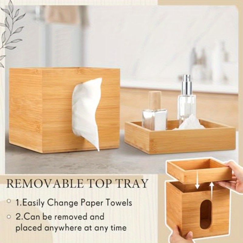 decorative bamboo tissue box cover with a storage tray measuring   x 7 4 inches this square tissue holder is   organizing facial tissues in the bathroom office or bedroom Product details 4