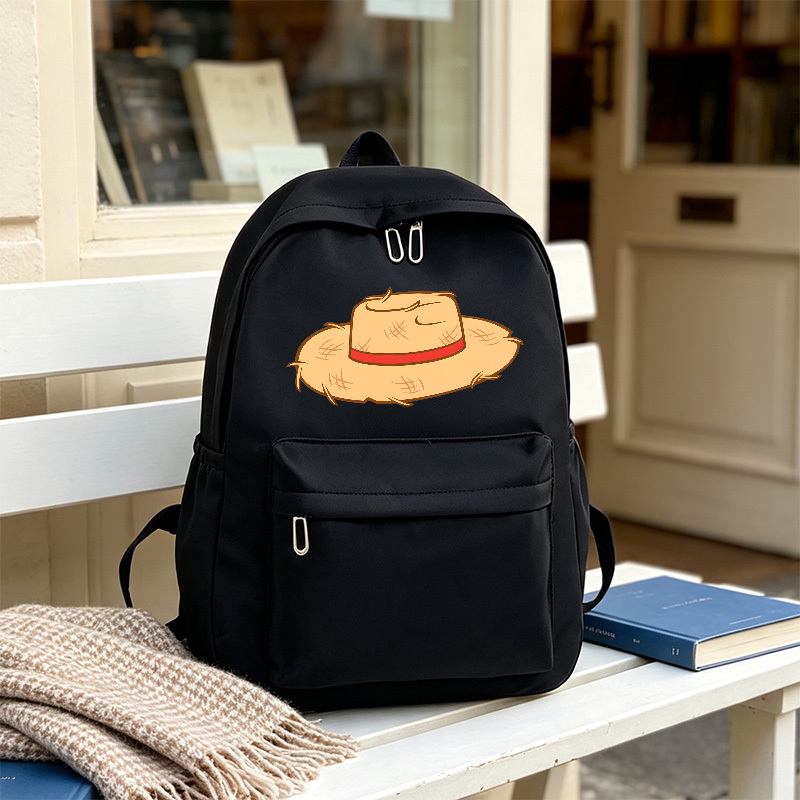 TEMU 1pc Straw Hat Printed Large Capacity Backpack, Multi-functional Bag, Sports Backpack - Unisex Design With Adjustable Shoulder Straps, Suitable