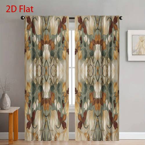 2d flat 2d flat curtain panels vintage floral print blackout curtains earthy green leaf pattern window drapes with grommets for living room bedroom decor 2d flat