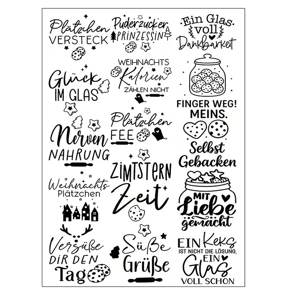 Image of German Baking-themed Halloween And Christmas Quote Wipeable Transfer Sticker Set - Multi-functional And Durable Baking Quotes, Suitable For Furniture And Glass, Easy To Apply For Diy Home And