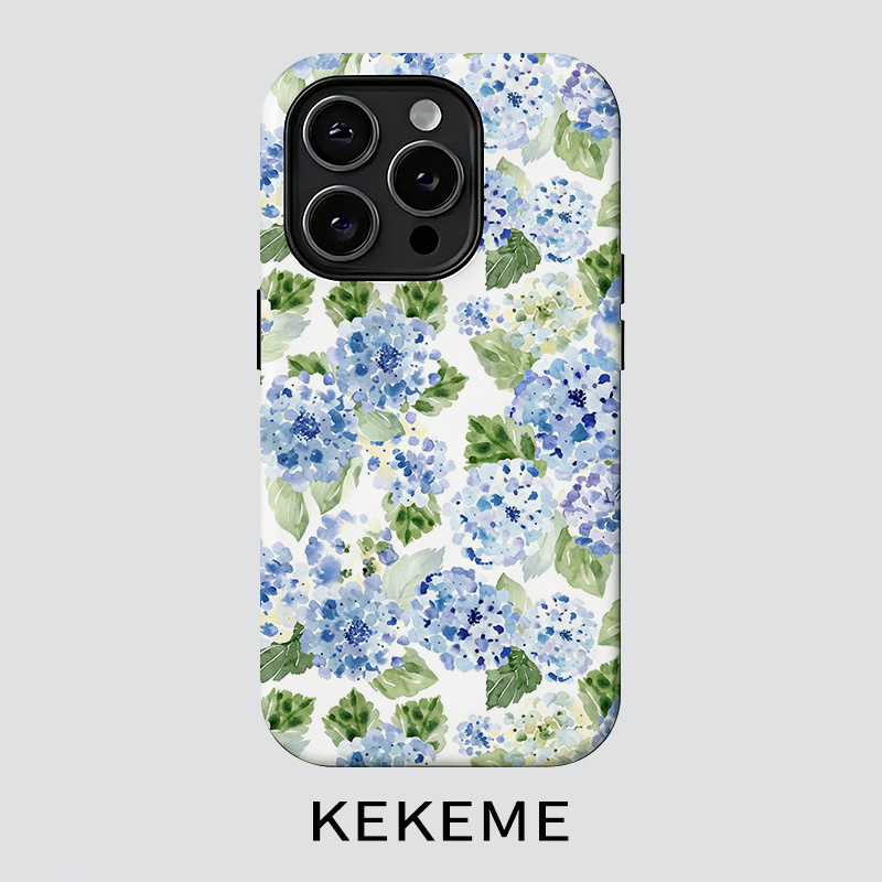 TEMU Phone Case - Kekeme Blue Flower Small Gathering Film 2-in-1 Suitable For Iphone 17 16 15 14 13 12 11 Pro 15 14 Plus 17 Coverage Anti-drop Unisex