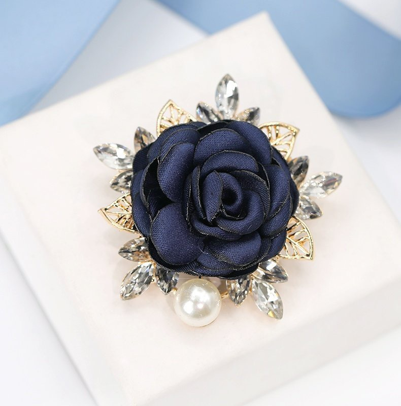 elegant fabric flower brooch pins with pearl accents for men and women novelty floral lapel pin badges for wedding party accessory details 1