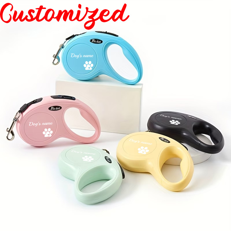 Personalized Paw Print Pattern Automatic Retractable Leash, 3m Length