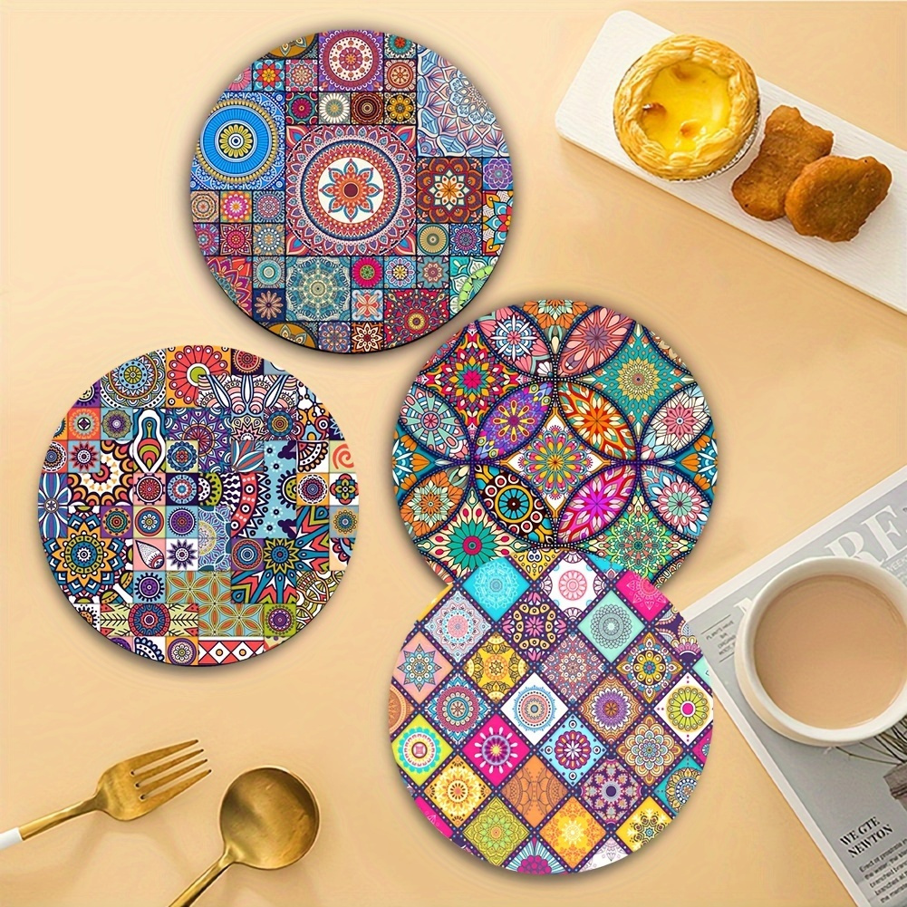 

Set Of 4 Mandala Wooden Placemats-, Heat-resistant, Non-slip And Easy To Clean- Home, Office, Party And Festival