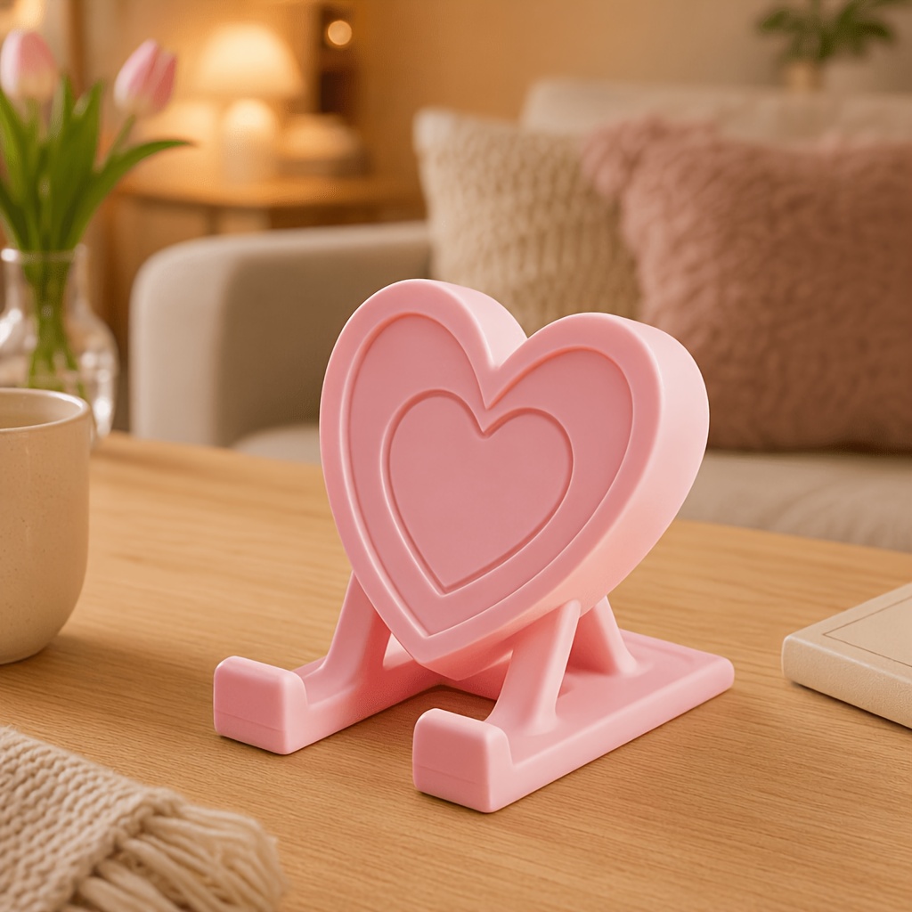 TEMU 1pc Heart-shaped Phone Stand, Creative Desktop Phone And Tablet Holder, Pink Heart Phone Stand, Multi-functional Desktop Organizer, Lazy Stand,