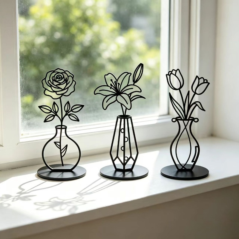 TEMU 3pcs Creative And Unique Hollow Floral Plastic Ornament Set- Rose/lily/ Sculptures- Living Room Home Tabletop Art Decoration