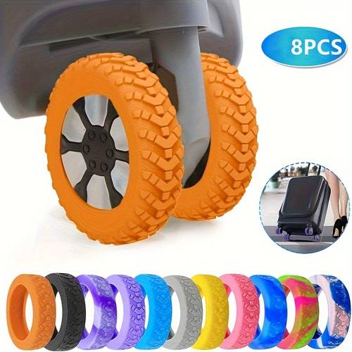 8pcs silicone luggage wheel covers shockproof and quiet travel protectors non slip machine washable caps in 6 colors orange blue purple yellow