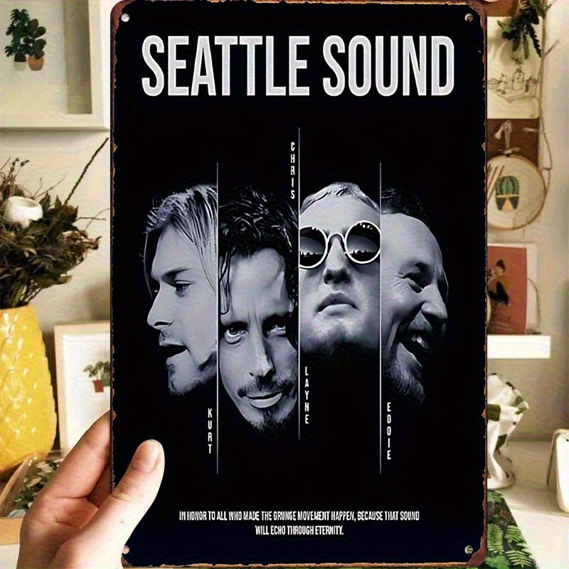 TEMU 2d Flat - 1pc "seattle Sound: To The Grunge Movement" Vintage Metal Tin Sign 8''x12'' - & Quote Wall Decor, Durable Indoor/outdoor Decoration,