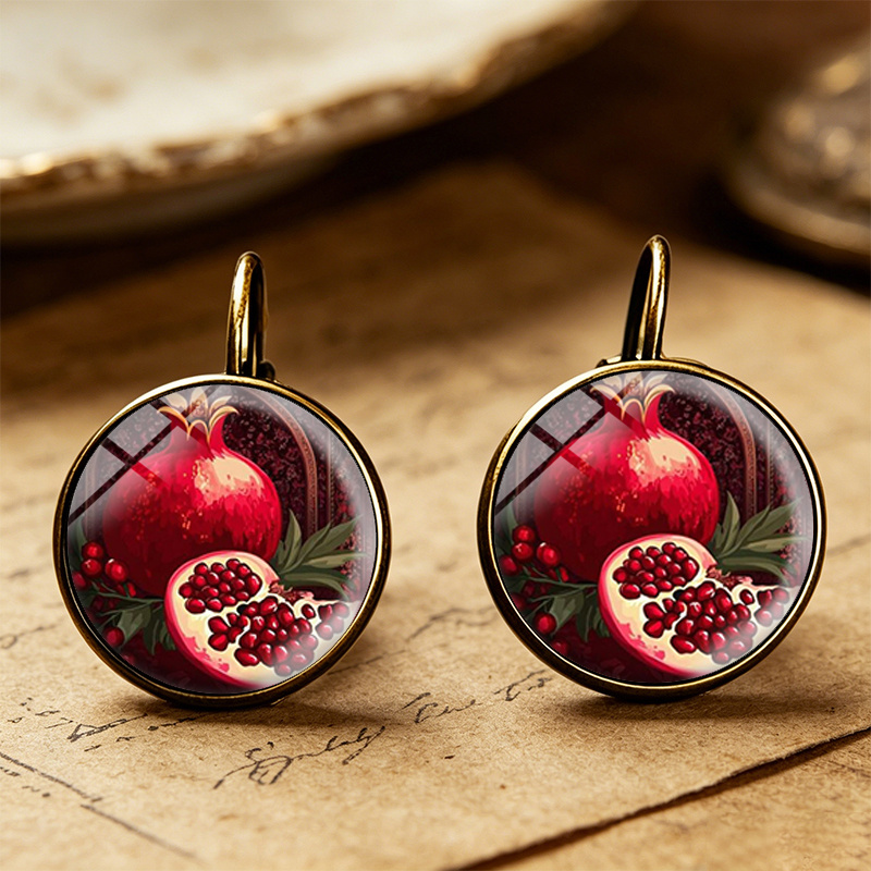 Dark Red Ethnic Style Pomegranate Round Earrings