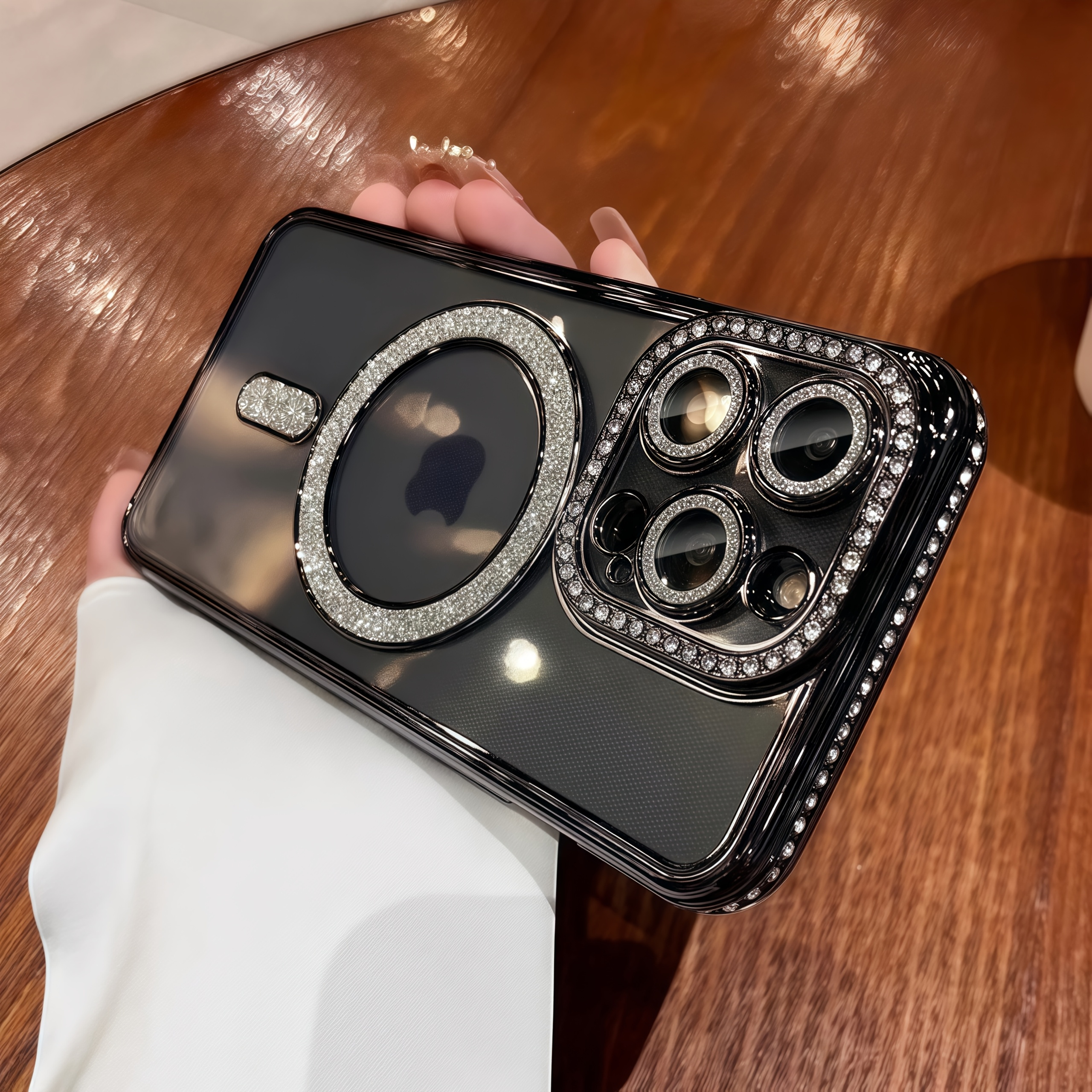 2025 New Luxury Fashion Flash Diamond Transparent Phone Case for iPhone 16 15 14 plus 13 Pro Max Magnetic Wireless Charging Back Cover