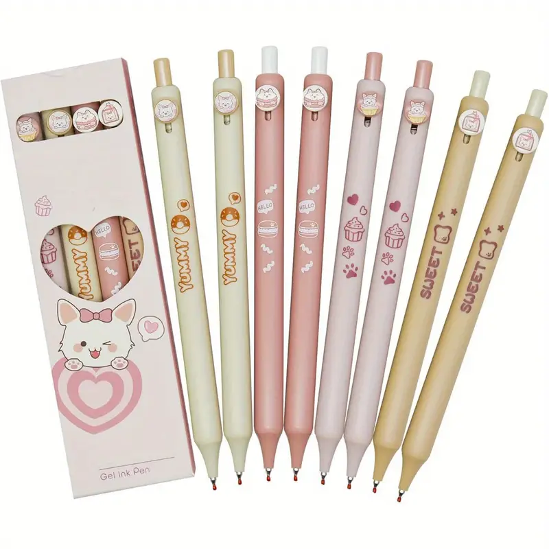 8pcs cute cat pens with retractable gel pens design black ink durable plastic cat lovers and party favors cat accessories school stationery design smooth writing Product details 3