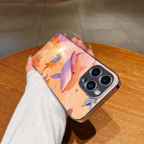 custodia per telefono - elegante cover a tema creature marine per iphone 17 pro max, attraente per iphone 14 plus, antiurto per iphone 13, trendy per iphone 15, per iphone 16 pro, con cornice galvanizzata.
