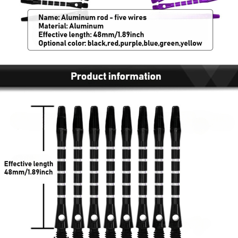6pcs Multi-Color Options 2BA Aluminum Dart Shafts 48Mm/4.8cm Five-Line Carved Dart Shafts Metal Aluminum Additions in Black, Red, Blue, Yellow, Green, And Purple Slingshot