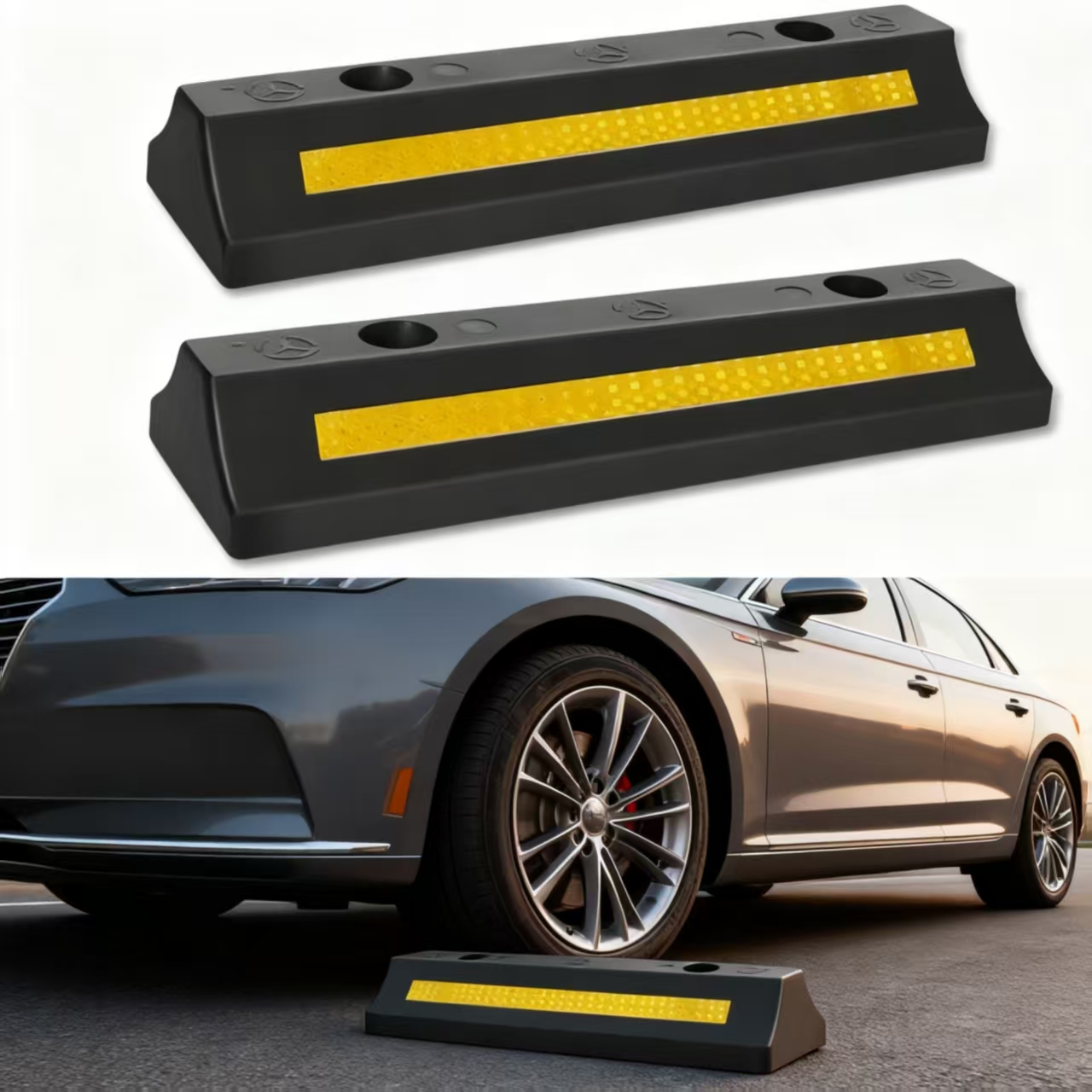 TEMU 2pcs Guide de Bordure de Stationnement Robuste en Caoutchouc - Bloc de Stationnement pour Voiture - Butée de Roue de Garage pour Voiture d' -