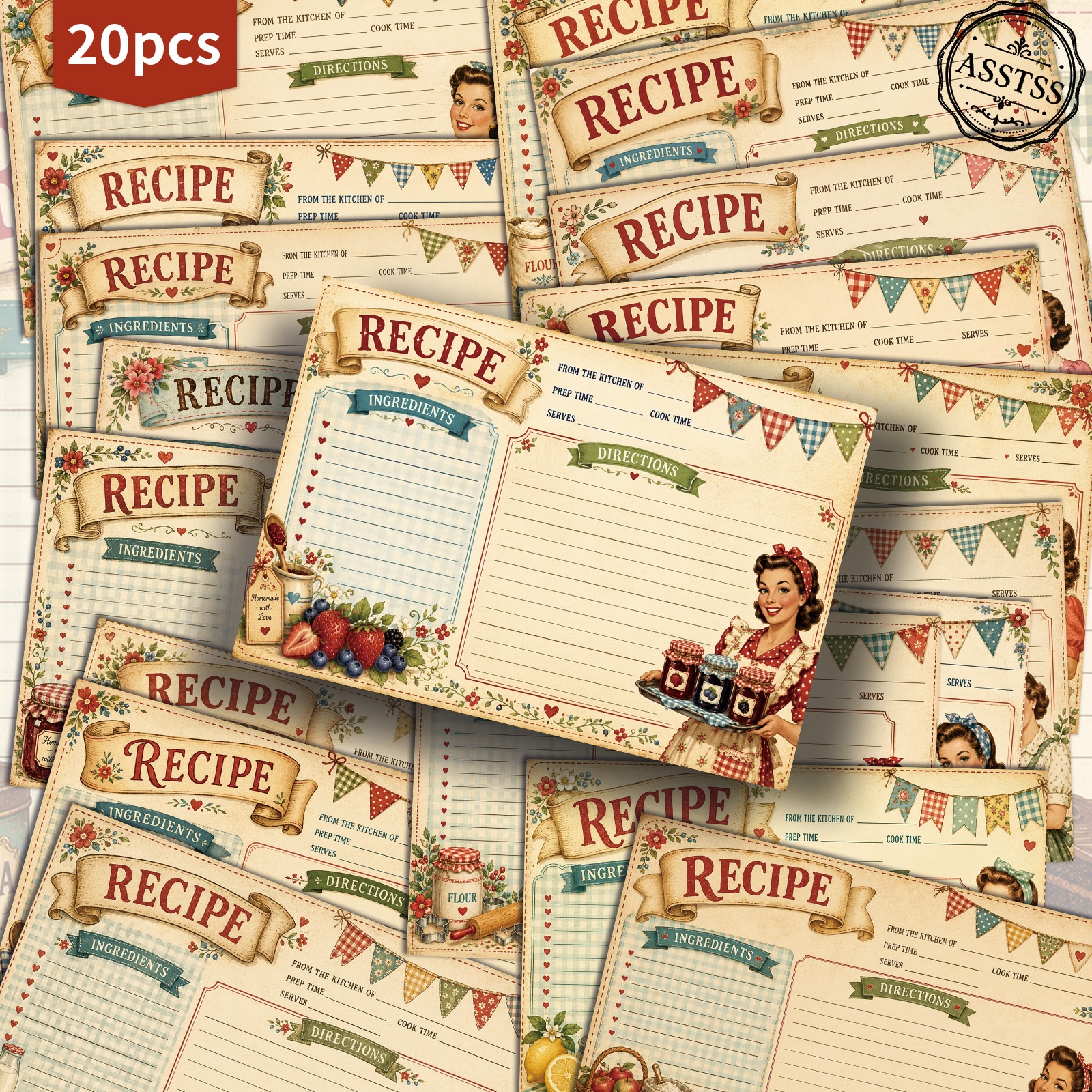 TEMU Lot de 20 cartes postales de recettes de ménagère ASSTSS série vintage des années 1950 - 4x6 pouces, fournitures rétro pour journal de