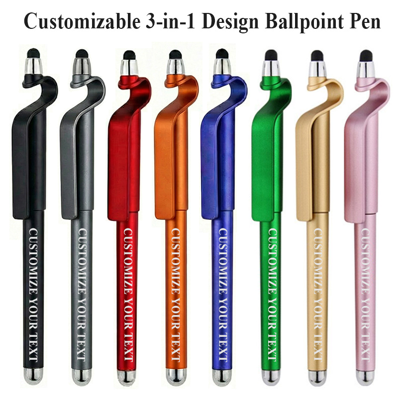 E-shop 8-teiliges personalisiertes, farbenfrohes Handy-Ständer-Stift-Set mit Stylus, 3-in-1-Design, Geschenkstift, multifunktionaler Kugelschreiber,
