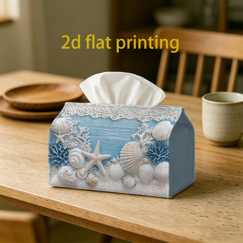 TEMU 1pc 2d Flat Starfish, Seashell, And Coral Decorative Printed Pattern Tissue Box, Durable And Easy To Clean, Double-sided Printing, Suitable For