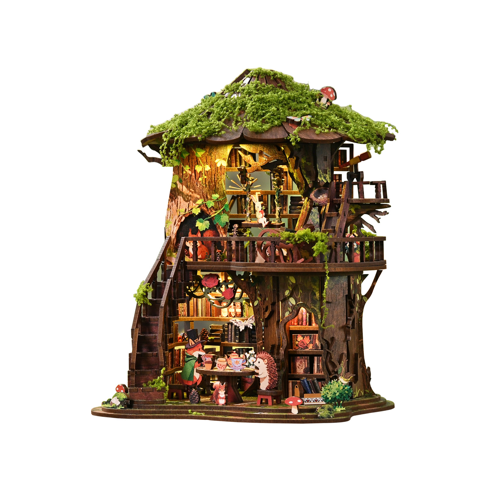 TEMU [forest Language Tea Book] 3d Puzzle Miniature Scene Model With Led Light, Creative Gift Home Decor Halloween Christmas Present