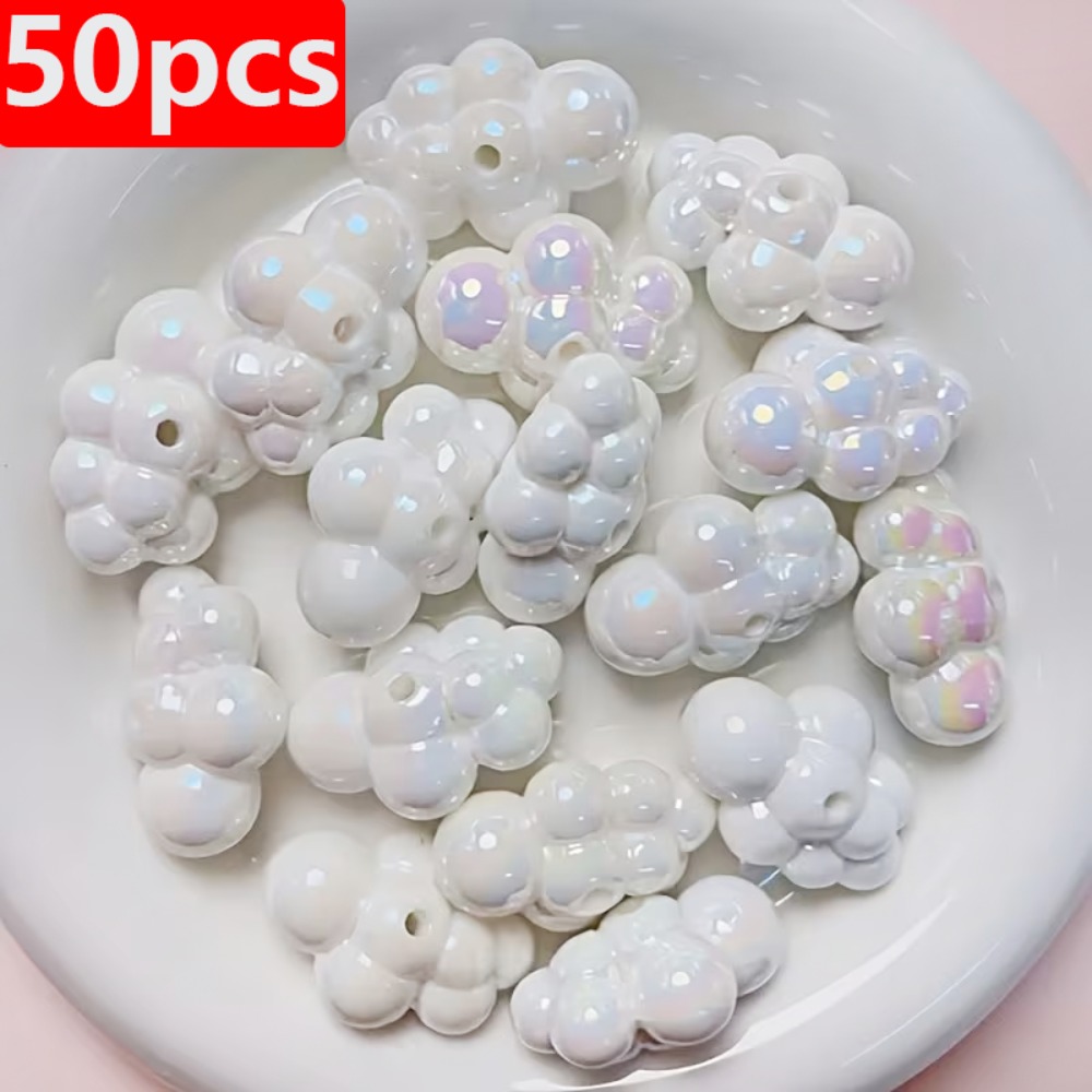TEMU 50pcs - 24mm X 16mm White Acrylic Cloud Beads - Spacer Beads For Jewelry Making, Bracelets, Necklaces, Earrings, Keychains, Crafts And Accessory