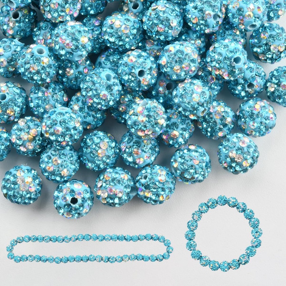 TEMU 10mm Rhinestone Clay Beads For Crafting, Baseball Colorful Style Round Disco Ball Design, Luxurious And Shiny Elements For Jewelry Making (blue)