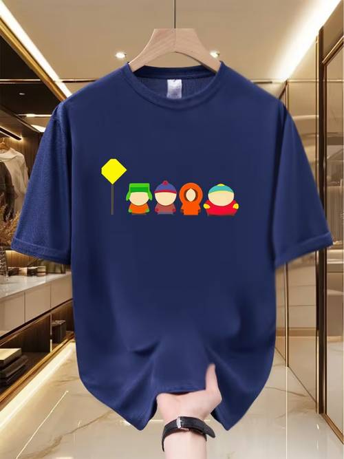 imagen del artículo camiseta gráfica para hombre - diseño de personaje de dibujos animados, y elegante, 100% fibra de poliéster, y , camiseta de manga corta y cuello , camiseta con estampado único