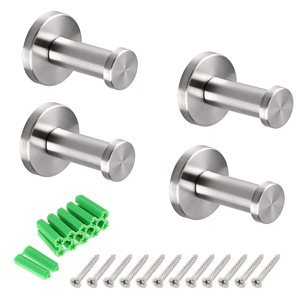 Image of 4 Stainless Steel Cylindrical Hook Wall-mounted Luxury Single Hook, Suitable For Coats, Bathrobes, Towels, Hats, Umbrellas (h-020 Brushed - Cylindrical Hook) [59 Countries]