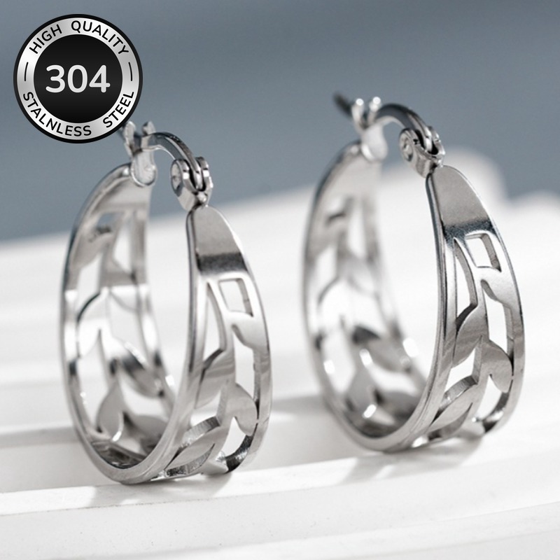 TEMU High-quality 304 Stainless Steel Hollow Hoop Earrings For Women Daily Casual Party Holiday Vintage Earrings Jewelry Additions