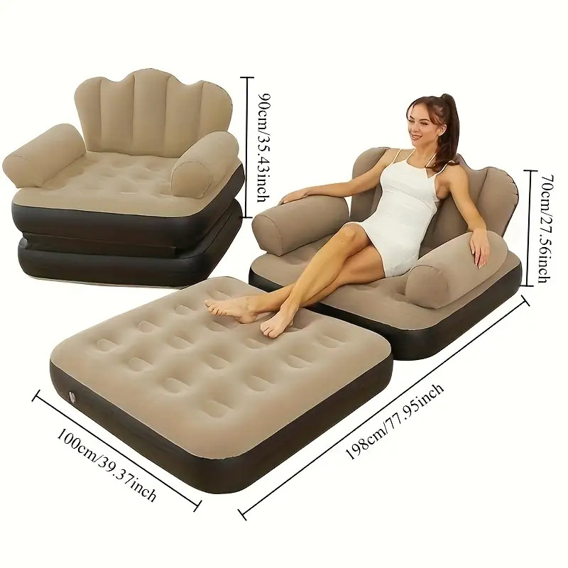 portable inflatable camping sofa chair- thickened pvc, quick inflation/deflation, multifunctional air bed for adults- foldable lazy sofa, suitable for camping, travel, beach, garden, and balcony- blue/khaki, tent for camping, camping mat, camping couch, camping air mattress, camping accessories, camping beds for couples, camping sleeping pad, camping pad, air sofa camping, camping mattress pad, beach lounger, balcony furniture, spacesaving furniture, compact sofa, Product details 2