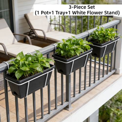 3pcs set pot tray and shelf 16 5 inch hanging summer flower pot large spring rectangular planter fresh flower container pot with shelf and tray can plant flowers watermelon tomatoes and other plants suitable for balcony greenhouse