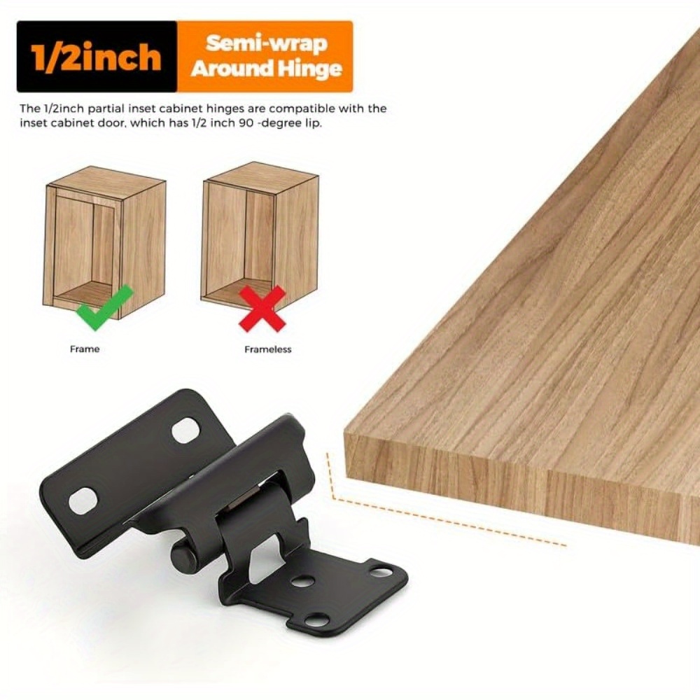 1/2" Overlay Self-Closing Cabinet Hinges – Partial Wrap Steel Hinges, Brushed Finish