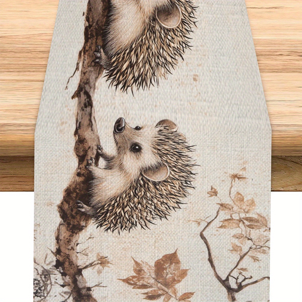 

Open Cute Hedgehog Table Flag Autumn Home Table Flag Suitable For Dining Table, Guest Table, Coffee Table Decoration