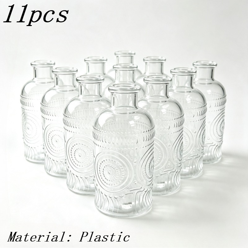 TEMU 11pcs Plastic Vase Set, Clear Flower Vases For Centerpieces In Bulk, Mini Vintage Vase For Wedding, Home, Table Decoration