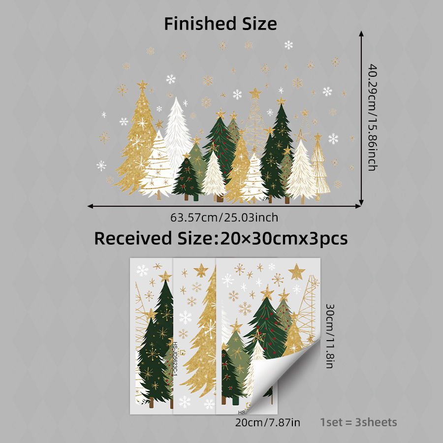 TEMU 3pcs Christmas Static Window Cling, Minimalist Christmas Tree Decal, No Residue Easy, , For Window, Festive Decor & Gift