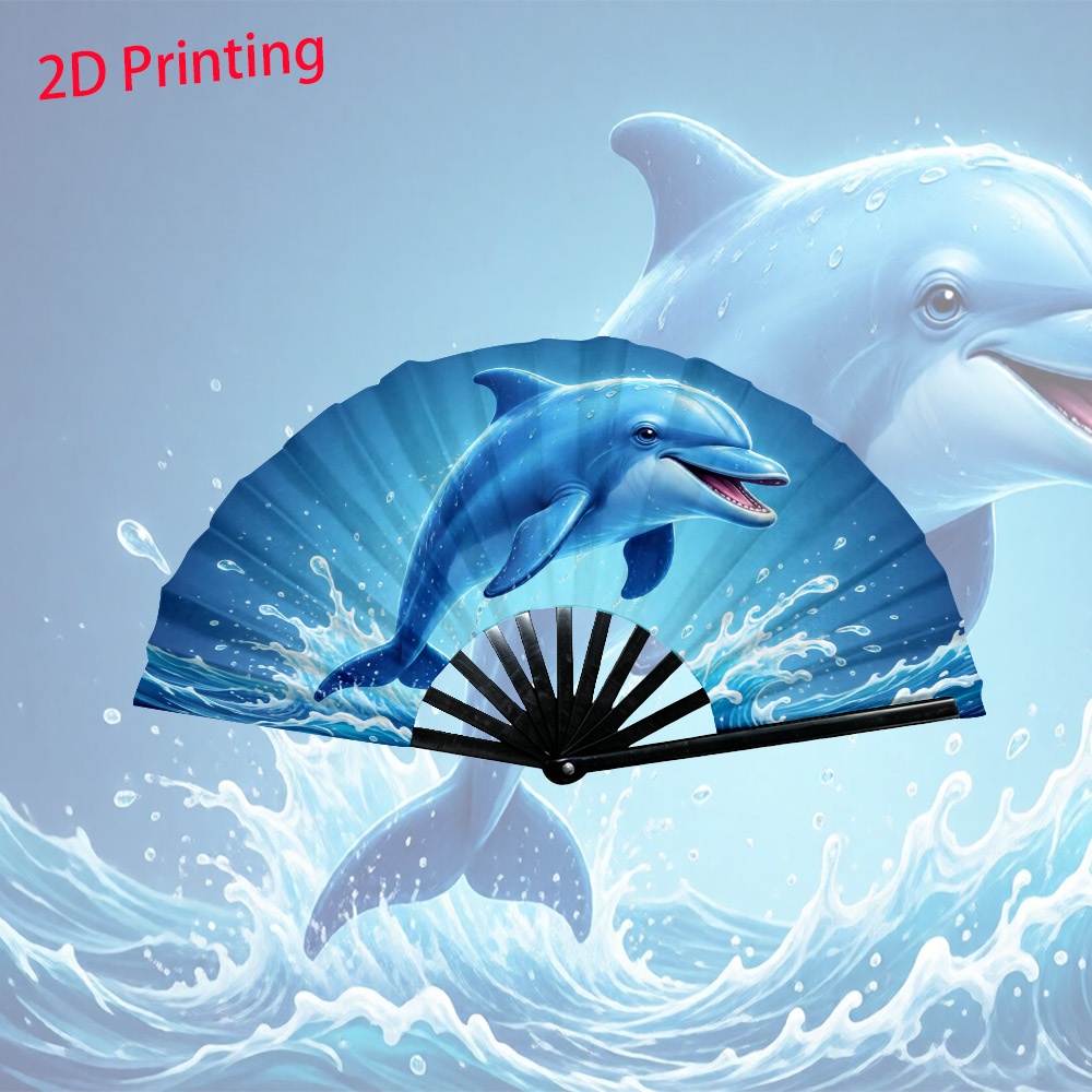 TEMU 1pc Theme Folding Fan- Wedding Party Decoration, Home Decoration Gift, With Vivid Printed Patterns, Portable And Durable For Indoor And Outdoor