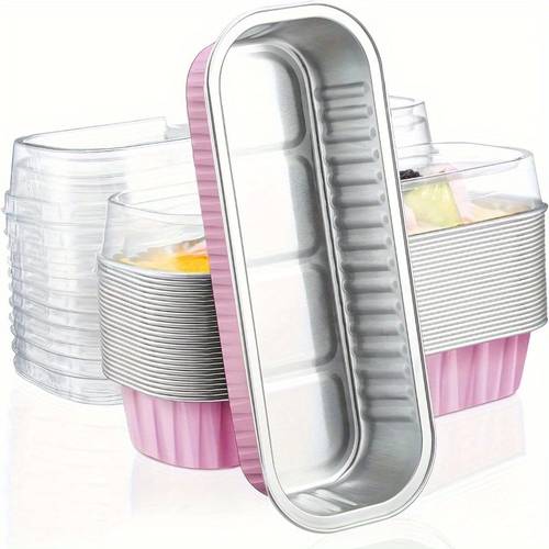 50pcs 25pcs box 25pcs lid mini rectangular aluminum foil pan with lid for baking cups cake molds and mini cake cups rectangular cake molds are perfect for gift and christmas