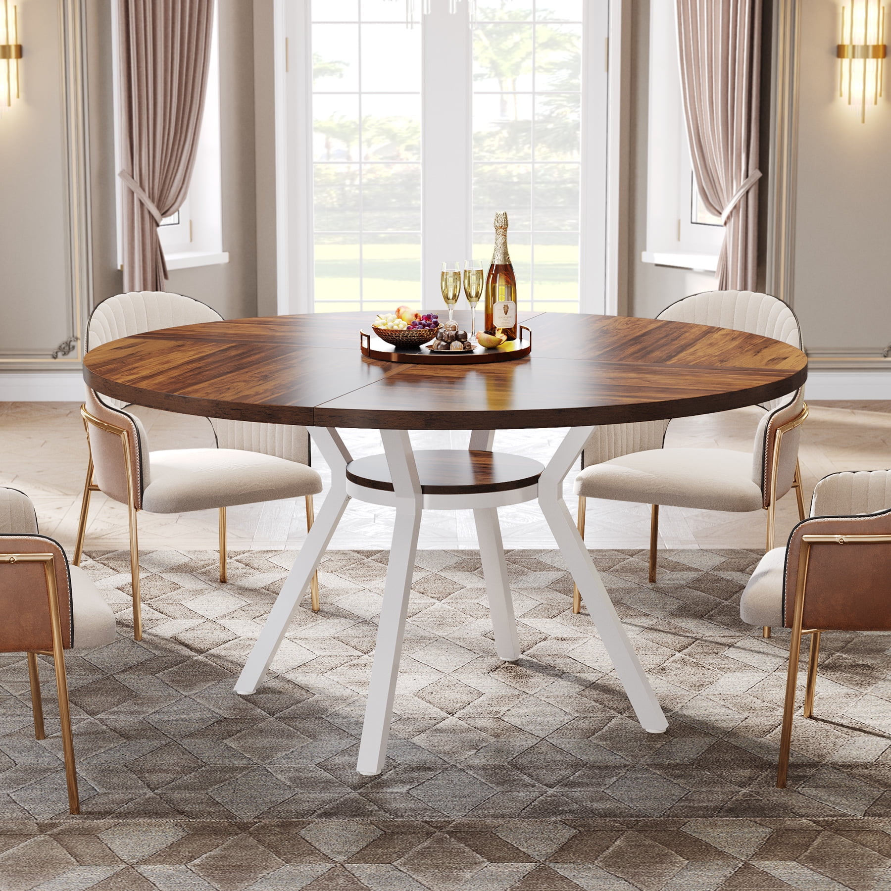 47 Inch Round Dining Table, Modern Kitchen Table For 4, Dinner Table For Dining Room, Living Room, Wood And White (only Table)