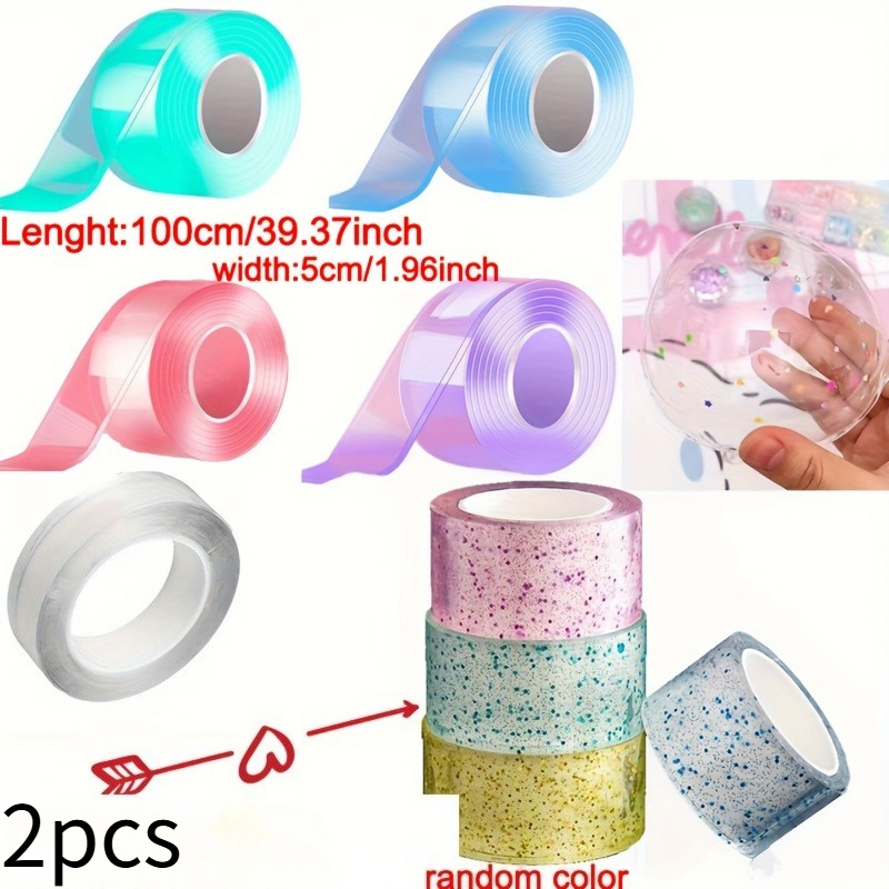 E-shop Zufällige Farbserie, große Größe, 2 Rollen, 1,97 Zoll breit, 3,94 Zoll lang, glitzerndes transparentes Nano-Doppelseitiges Klebeband,