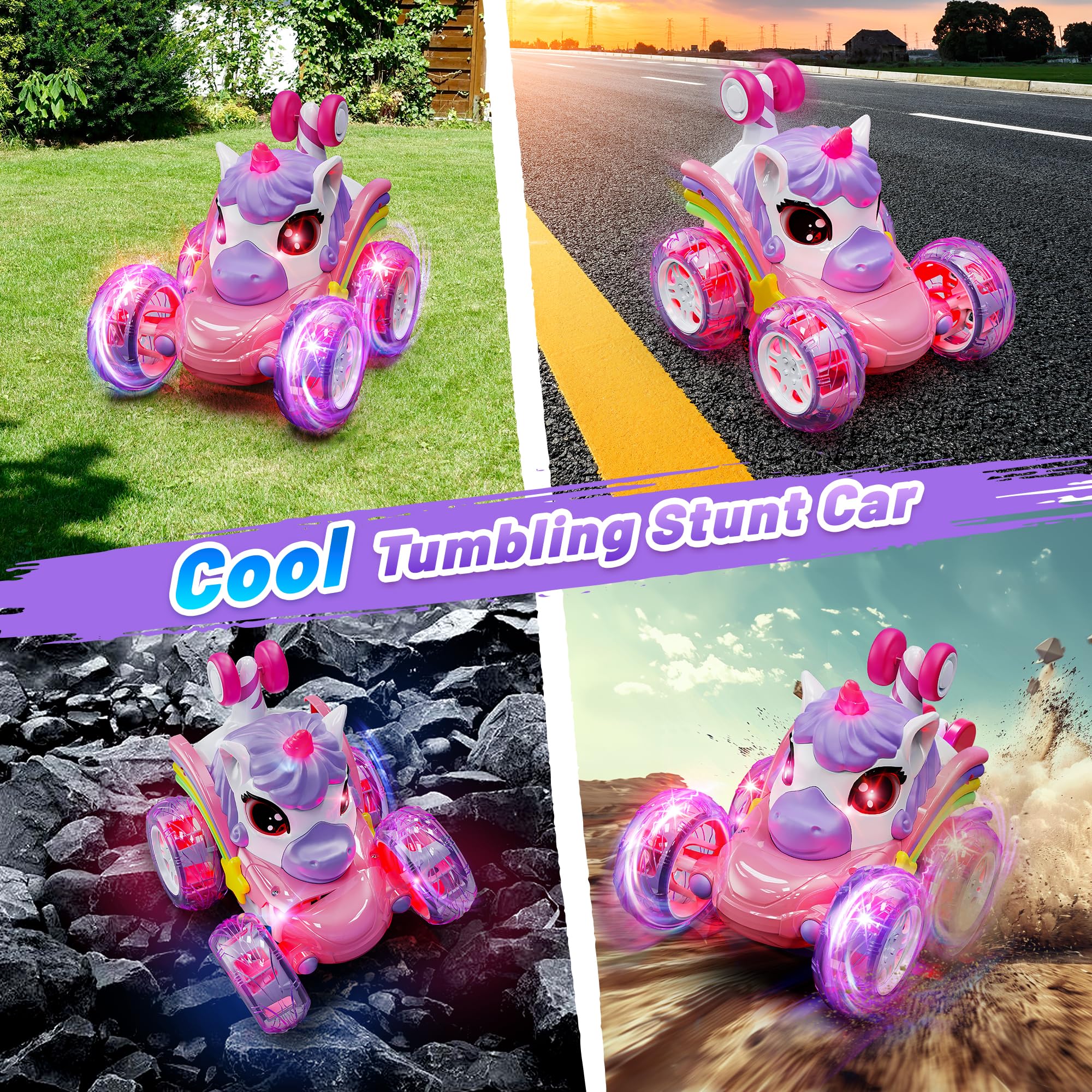 Mașină de cascadorii cu telecomandă, cu baterie reîncărcabilă, capabilă de rotații la 360°, cu tracțiune integrală, perfectă pentru cadouri de ziua de naștere și de Crăciun